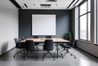 © Sharif54 - Office meeting room interior with chairs and table, open space, Mockup wall, and window.