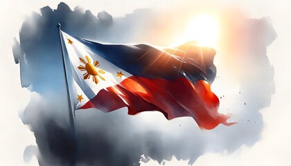 Sticker - Waving flag of the Philippines in watercolor style.