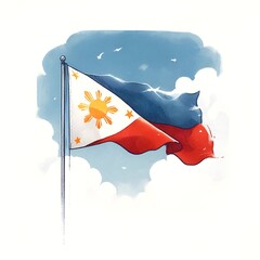 Wall Mural - Watercolor illustration of the waving Philippine flag.