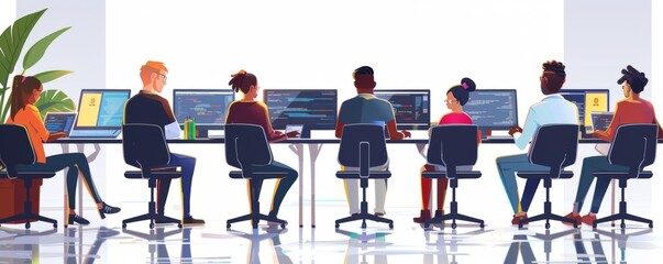 Group of business people and software developers working as a team in office