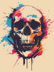 Wall Mural - Abstract vector illustration of a skull for printing on a T-shirt. a drawing of a skull with a red and blue background