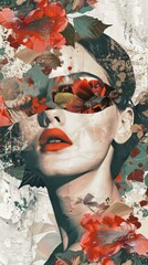 Wall Mural - Abstract floral art with elegant female portrait.