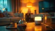 © CHOI POO - A cozy living room with a warm lamp on the table