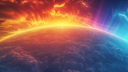 Wall Mural - Sky Gradients Atmospheric Optics: A 3D illustration showcasing the gradient of colors in the sky caused by atmospheric optics