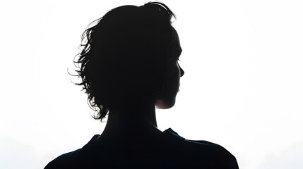 Wall Mural - Female person silhouetteview from behindback lit over white : Generative AI