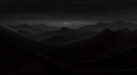 Modern geometric shapes forming a dynamic landscape, dark minimalist tones, 3D illustration,