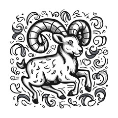 Wall Mural - Aries Zodiac Doodle Art: Dynamic Illustration of the Ram Sign