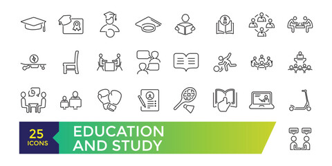 Wall Mural - Education and study set of icons in line style. Learning icons for web and mobile app. UI icon collection and Vector illustration.