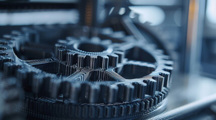 Wall Mural - A close-up shot of a 3D printed mechanical component such as gears or bearings showcasing the durability and strength of materials commonly used in industrial-grade additive manufacturing