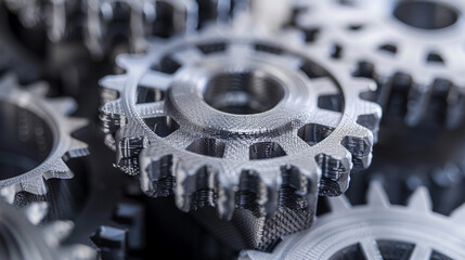 Wall Mural - 3D printed mechanical component such as gears or bearings showcasing the durability and strength of materials commonly used in industrial-grade additive manufacturing processes for functional parts