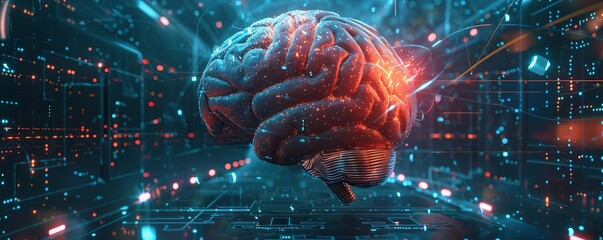 Wall Mural - High-tech brain implant enables direct investment in gold-backed cryptocurrencies, revealing futuristic neural networks