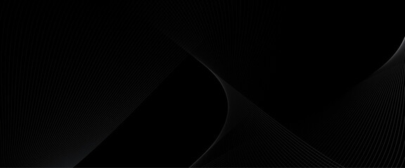 Wall Mural - vector abstract grey wavy lines on a black background with black lines and curves background.