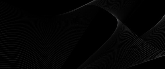 Wall Mural - vector abstract grey wavy lines on a black background with black lines and curves background.