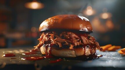 Wall Mural - A dynamic 3d image of a BBQ-pulled chicken