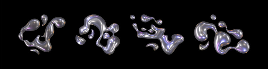 Wall Mural - 3d metal chrome liquid y2k shape object vector. isolated hologram mercury fluid blob element. futuri