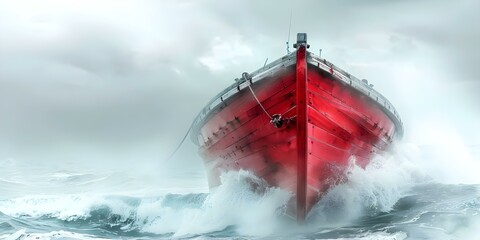 Wall Mural - View from Below of an Old Wooden Ship in Stormy Sea with Dramatic Sky. Concept Ships, Stormy Seas, Dramatic Skies, Maritime Adventures, Ocean Views