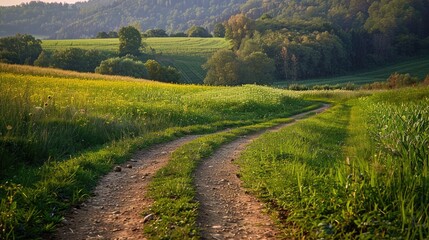 Poster - A rural path meandering through summer agricultural fields