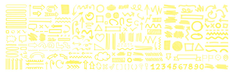 Aufkleber - Hand drawn marker strokes. Yellow marker stroke lines, markers stripes and highlight elements, permanent marker signs