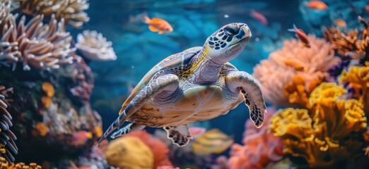 Wall Mural - A sea turtle swimming. WORLD TURTLE DAY