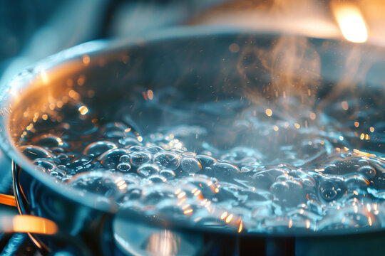 A close-up of a pot of boiling water on the stove