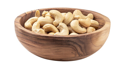 Wall Mural - Wood bowl of cashew nutisolated on white background