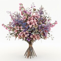 Wall Mural - Bouquet of pink and purple flowers on plain white backdrop