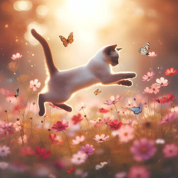 Cat playing with butterfly 