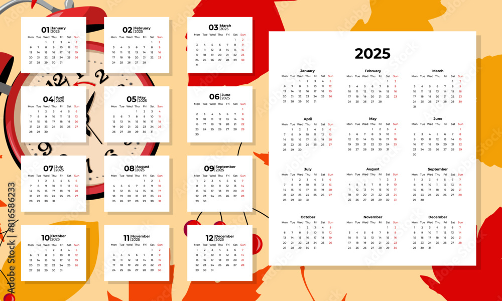 Bright vector calendar for 2025 with colorful illustrations. Perfect ...