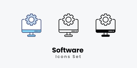 Software Icons thin line and glyph vector icon stock illustration 