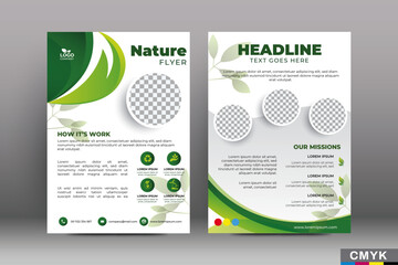 Wall Mural - Editable Green Flyer templates. Nature green leaf, environment design. Size A4 CMYK Vector illustration	
