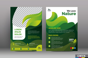 Wall Mural - Editable Green Flyer templates. Nature green leaf, environment design. Size A4 CMYK Vector illustration	

