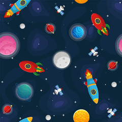 Wall Mural - space cartoon seamless pattern. cute design for