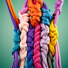Team rope diverse strength connect partnership together teamwork unity communicate support. Strong diverse network rope team concept integrate braid color background cooperation empower ...