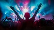 © jessica - Excited Crowd at Music Concert with Colorful Lights - ai generative