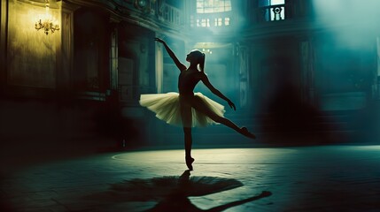 Graceful Ballerina Performing in Elegant Theater - ai generative