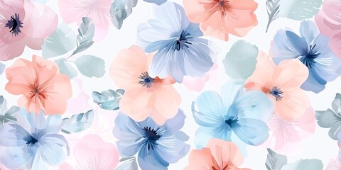Wall Mural - Delicate floral watercolor design in gentle hues, ideal for beauty items or similar products.