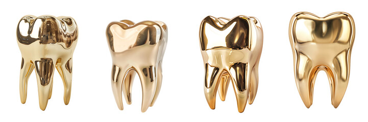 Set of golden tooth isolated on a transparent or white background