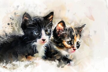 Canvas Print - Curious kittens - Watercolor style