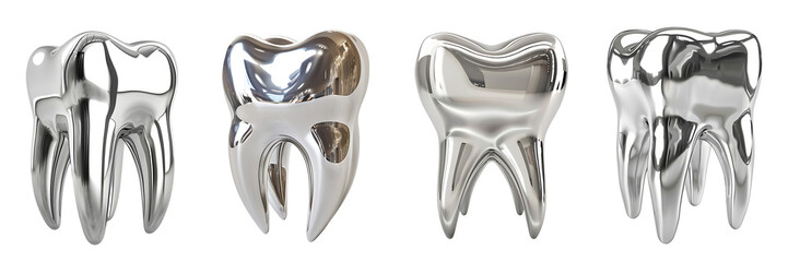 Set of silver tooth isolated on a transparent or white background