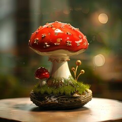 Wall Mural - Red mushroom, cute, glass-like, ceramic