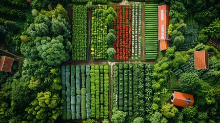 Wall Mural - Aerial view of a farm with logistics infrastructure for exporting organic vegetables