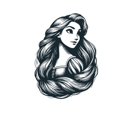 Sticker - The beautiful lady princess. Black white vector illustration.