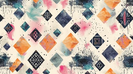 Sticker - Bohemian Pattern with Watercolor Effects and Geometric Elements