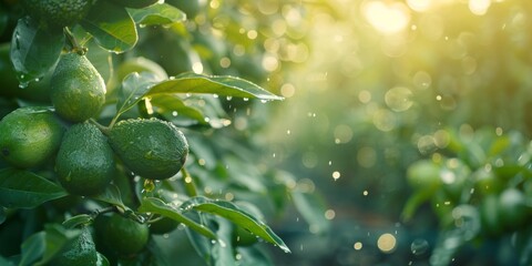 Wall Mural - An organic avocado orchard, with ripe avocados ready for harvest.