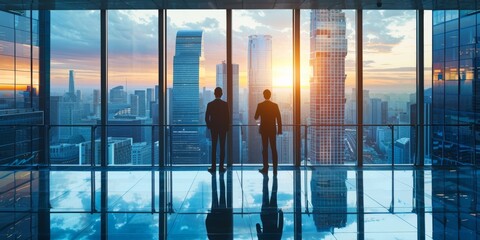 Wall Mural - Business executives in a high-rise office building discussing investment opportunities