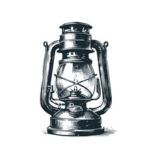 Sticker - The vintage lantern. Black white vector illustration.