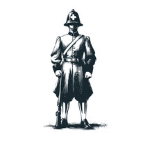 The old troop. Black white vector illustration.