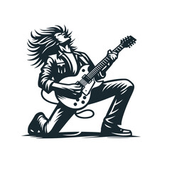 Wall Mural - The guitarist. Black white vector illustration logo. 