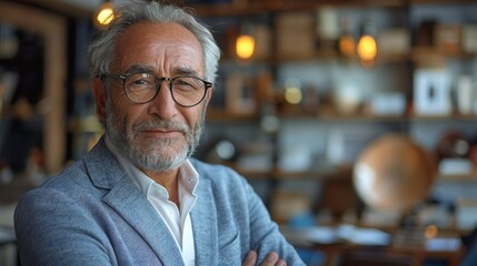 Wall Mural - A man in a suit and glasses is posing for a picture