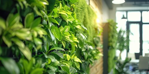 Wall Mural - green living leaves wall in modern office